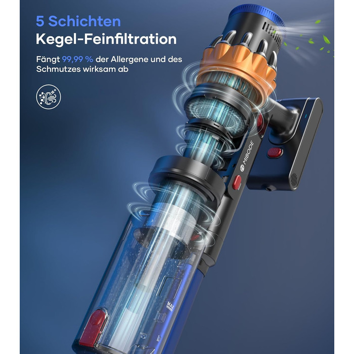 Акумуляторний пилосос MIBODE, 45000 Па/550 Вт/65 хв, акумуляторний пилосос з розумним дисплеєм, автоматичним режимом та щіткою про