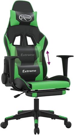 Геймерське крісло, офісне крісло, з підставкою для ніг, чорно-зелене, штучна шкіра