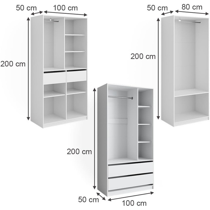 Шафа Vicco Elmo, біла, 280 x 200 см, комплект із 3 предметів (білий 100 x 200 см)