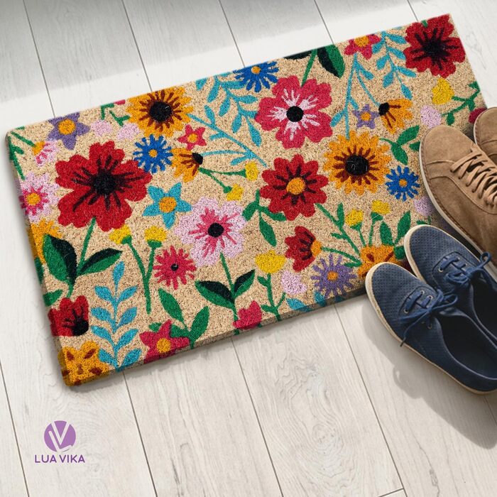 Кокосовий килимок для дверей - Ботанічний - 40x70 см - Килимок для дверей для приміщень та вулиці - Килимки для передніх дверей - Вуличний килимок - Килимки для дверей - Кокосовий килимок для дверей