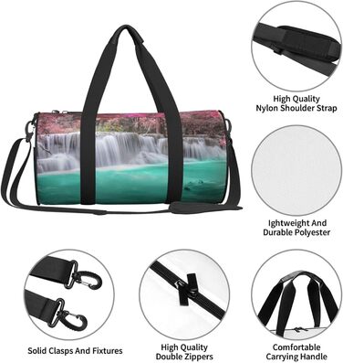 Спортивна сумка для подорожей, малюнок Водоспад, чорна, універсальний розмір