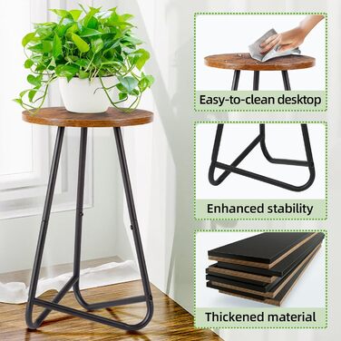 Кругла підставка для рослин HDANI 50 см, підставка для квітів, полиця для рослин з дерева та металу, сучасна полиця для кімнатних рослин для вітальні, балкону та офісу, чорний рустикальний коричневий 50 см