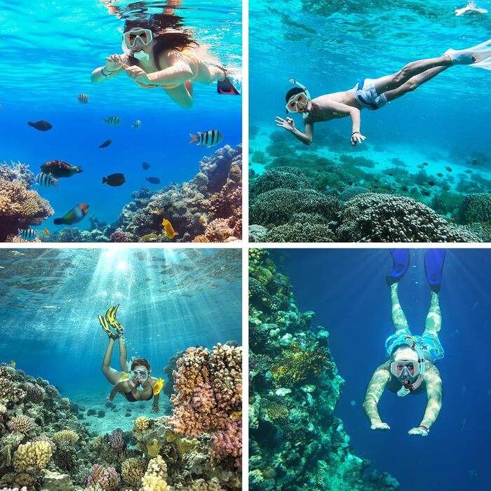 Набір для сноркелінгу для дорослих, комплект для сноркелінгу з маскою для дайвінгу та сухим сноркелем, водонепроникна маска для сноркелінгу із загартованого скла із захистом від запотівання/протікання для сноркелінгу, плавання та дайвінгу