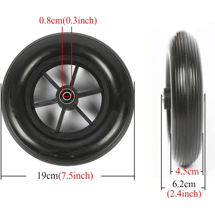 ПЕРЕДНІ колеса інвалідного візка 19 см (7,5 дюймів), шини з твердої гуми, колеса PU, коліщатка (62 мм), ширина маточини, нековзні запасні коліщатка, коліщатка / чорно-сірі 19 см (8 дюймів) - чорні 19 см (8 дюймів) - чорні чорні чорні чорні сірі