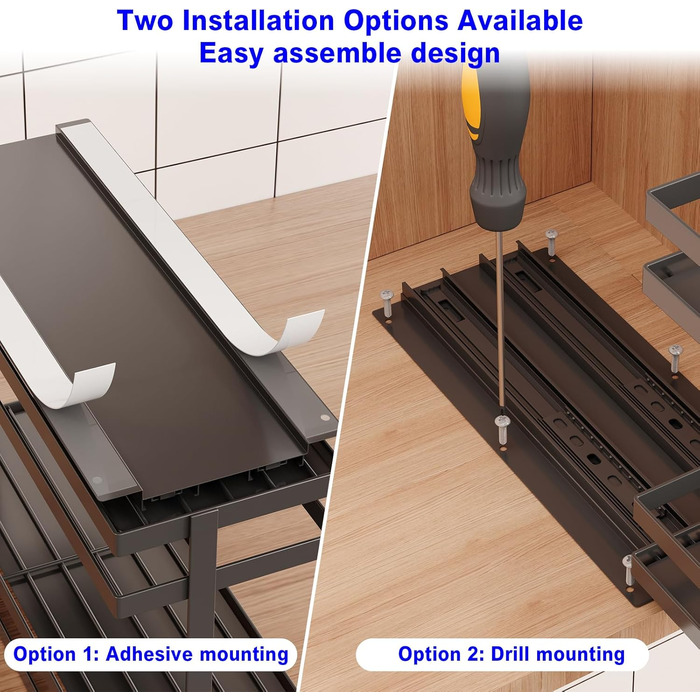 Висувна підставка для спецій, 2-рівневий металевий органайзер для спецій, стояча підставка для спецій, зберігання спецій для кухонних шаф, підставка для спецій, не потребує свердління, підставка для спецій (, чорна) Чорний 1