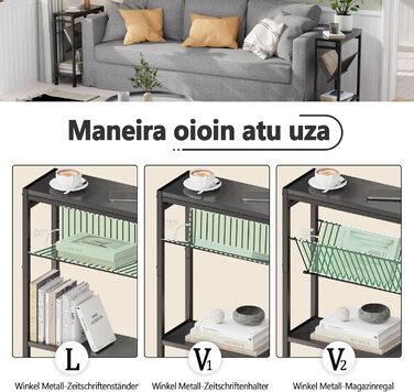 Вузький приставний столик, 3 полиці, вузька тумбочка з підставкою для журналів, приставний столик до дивана, невеликий журнальний столик для вітальні, спальні, кухні та балкону, кабінету (чорний) 1 Чорний