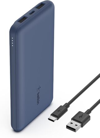 МАг, 1 порт USB-C і 2 порти USB-A для зарядки iPhone, AirPods, iPad, Android або інших пристроїв потужністю до 15 Вт) - синій, 10 000