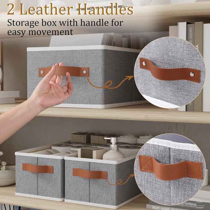 Набір коробок для зберігання OUTBROS із 3 предметів, складні кошики для зберігання з ручками, коробки-органайзери для гардеробу, спальні та офісу, сірі, 38 x 15,5 x 13 см (3 шт.)