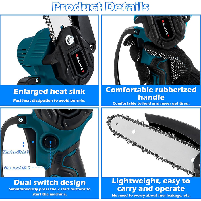 Дюймова міні-бензопила електрична, ручна бензопила акумуляторна з запобіжним замком ручна бензопила акумуляторна для садових ножиць обрізка ножиці різання дерева, дерева, гілок та саду, 6-
