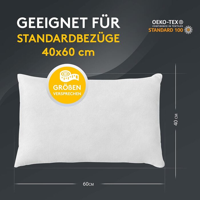 Набір з 2 подушок 40x60 см - внутрішня подушка, яку можна прати при 40C, підходить для алергіків - поліестерова набивка як диванна