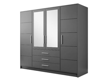 Шафа з орними дверима Bado 4D, шафа з дзеркалом, шухлядами та дзеркальними дверима, елегантна шафа для спальні, молодіжна кімната (графіт)