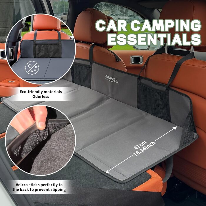 Міст для заднього сидіння автомобіля EULANT, підтримує надувний матрац для кемпінгу в автомобілі та подовжує заднє сидіння, щоб надати собакам більше місця, для більшості автомобілів, позашляховиків, мінівенів, сірий
