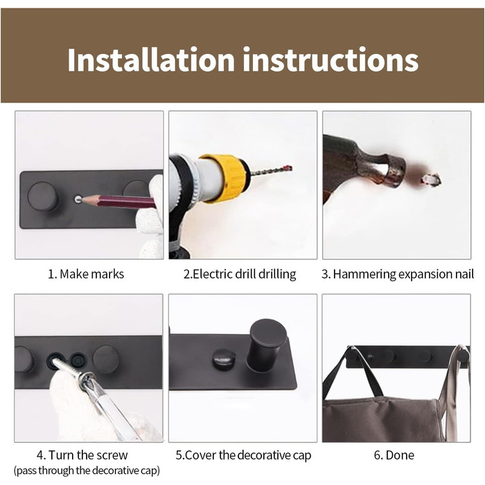 Гачок рейка з нержавіючої сталі гачки для одягу настінні настінні гачки шурупи, вішалка для одягу з 8 гачками (біла, 8 гачків) біл