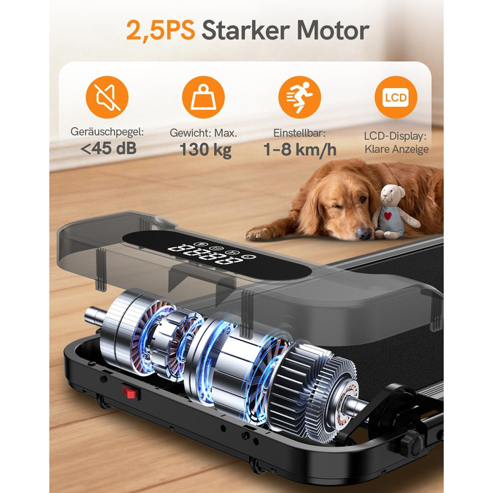 Бігова доріжка HomeFitnessCode Incline - біговий килимок, маленький міні-біговий килимок з нахилом, електричний під столом, 1-8 км/год, чорний