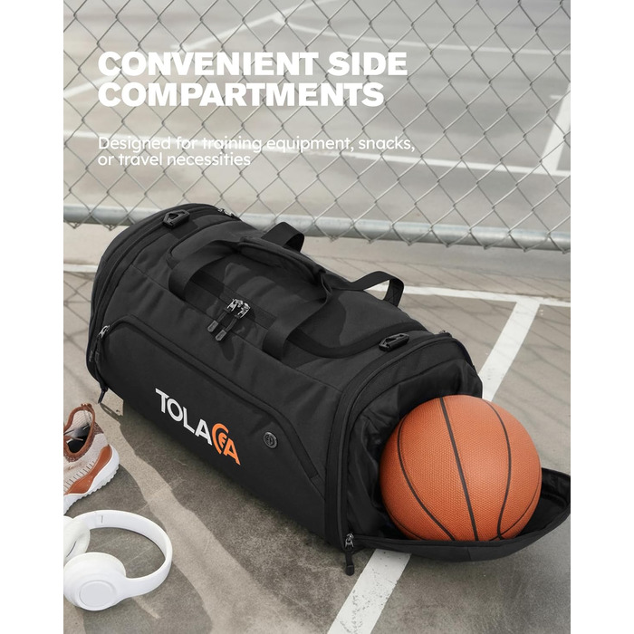 Спортивна сумка Tolaccea 56-70 л для чоловіків та жінок розширювана дорожня сумка з відділенням для взуття та відділенням для вологих речей, яку можна носити як рюкзак, для фітнесу, спортзалу, плавання, футболу, подорожей (чорна)