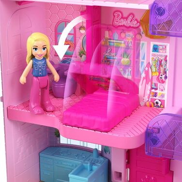 Ігровий набір Polly Pocket Barbie Dreamhouse Box, з 3 мікроляльками, 1 цуценям, 11 аксесуарами, ліфтом та басейном, HWP11