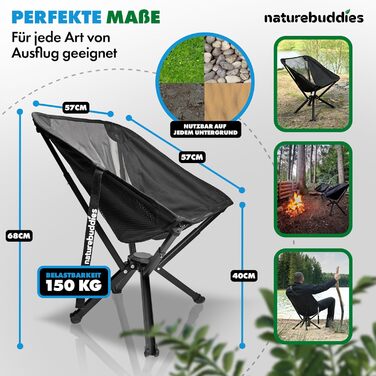 Складане кемпінгове крісло Надлегке Маленький розмір у упаковці Складане Легке Компактне Вантажопідйомність до 150 кг Рибальське крісло Складане крісло Кемпінгове крісло - Піший туризм Риболовля Фестиваль Кемпінг Відпочинок На природі Чорний