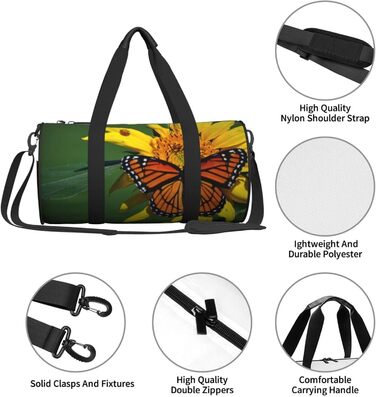 Спортивна сумка для подорожей, з принтом соняшників та метеликів, дорожня сумка на ніч, чорна, універсальний розмір