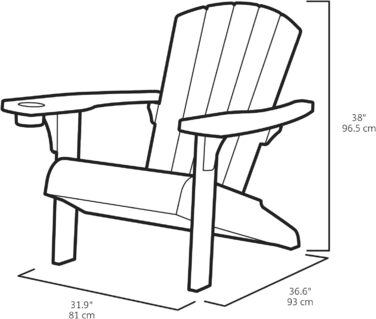 Крісло Keter Alpine Adirondack, вуличне пластикове садове крісло з підсклянником, сірий, стійкий до погодних умов, американський дизайн класичний, для саду, патіо та балкона, 93 x 81 x 96.5 см сірий суцільний