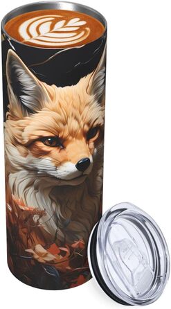 Кухоль з прямою трубочкою, принтом лисиці та квітів, дорожній кухоль, підходить для кемпінгу, офісу та дому, 590 мл