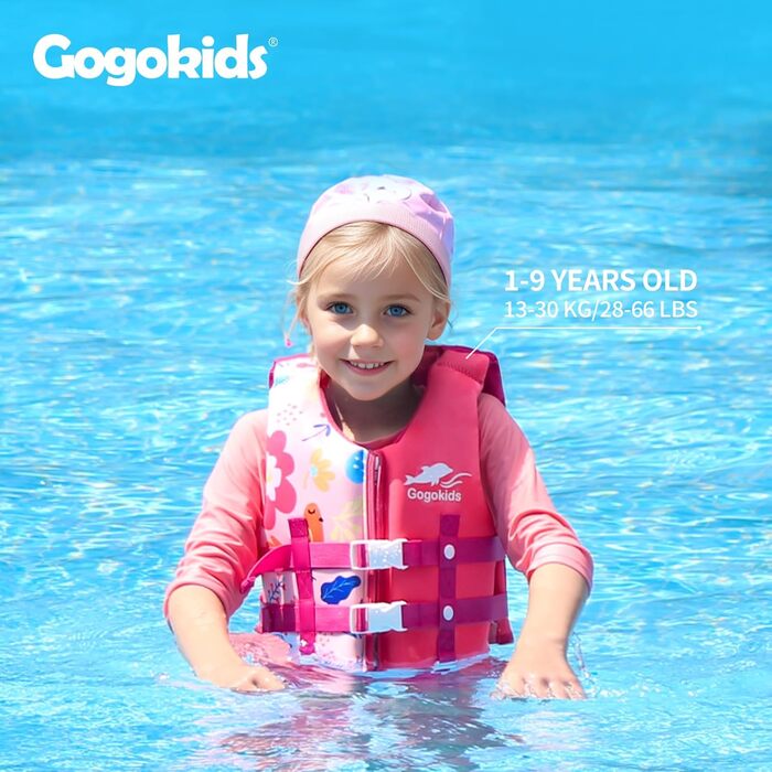 Дитячий плавальний жилет Gogokids - Купальник для малюків, допоміжні плавальні костюми, тренування з плавання, плавучість, неопренові плавальні жилети для дітей 2-9 років, 15-35 кг, розмір S (2-3 роки), червоний