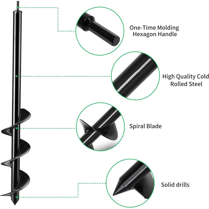 Акумуляторний бур для саду з рукавичками, спіральний бур для рослин та ґрунту для дриля/шуруповерта (10x60 см)