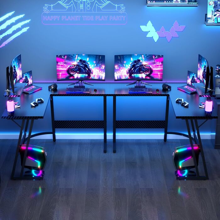 Ігровий стіл L-подібний 120x120 см, Кутовий стіл для ігор, L-подібний стіл з підставкою для монітора, Карбоново-чорний 120 x 120 см Чорний