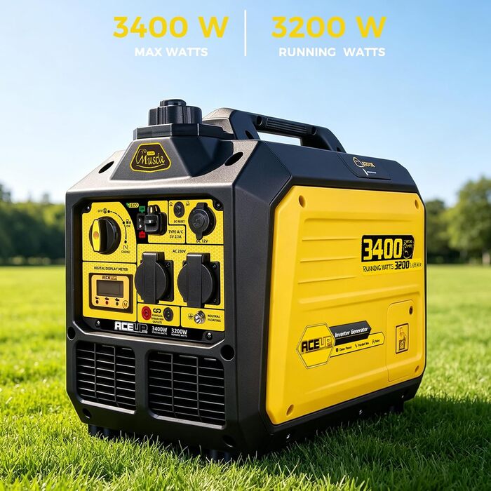 Інверторний бензиновий генератор Aceup Energy 3400 Вт тиха електростанція з чистою синусоїдою, цифровим дисплеєм та Type-C, ультралегкий (23 кг) для кемпінгу, відпочинку на природі та дому