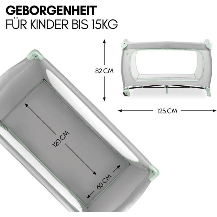 Комплект дитячого ліжечка Hauck Sleep N Play Go Plus XXL вкл. матрац, простирадло на резинці, сітку від комах та водонепроникну підкладку складне дитяче ліжечко кольору Dusty Mint