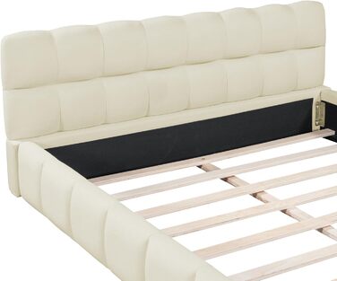 Ліжко з м&39якою оббивкою Bubble 140x200, двоспальне ліжко з м&39якою оббивкою 140x200 бежеве, дитяче ліжко, плоске ліжко для гостей, каркас ліжка з рейковою основою та узголів&39ям, лляне, без матраца (бежевий, 140x200 см) бежевий 140x200 см