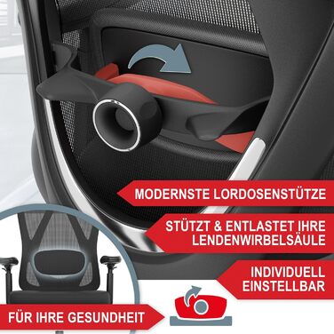 Ергономічне офісне крісло для домашнього офісу та кабінету - з поперековою опорою, регульованим підголівником та підлокітниками - дихаюча сітчаста спинка, широке сидіння, тихі колеса - вантажопідйомність до 150 кг