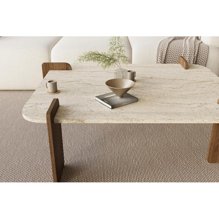 Травертин Коричневий Журнальний столик, Сучасний диванний столик, Дерев&39яний стіл для вітальні з полицями та місцем для зберігання з дверцятами, Дизайн 93335 Бежевий, 17 Brilliance