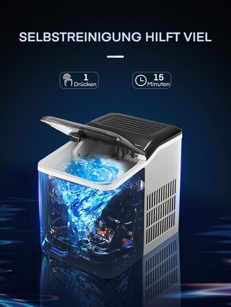 Переможець тесту машини для кубиків льоду 14 кг Льодогенератор Самоочисний льодогенератор, 2 розміри кубиків льоду, час виробництва 6 хв, тиха машина для приготування кубиків льоду до 40 дБ, інфрачервоний датчик, нержавіюча сталь, NORTHCLAN