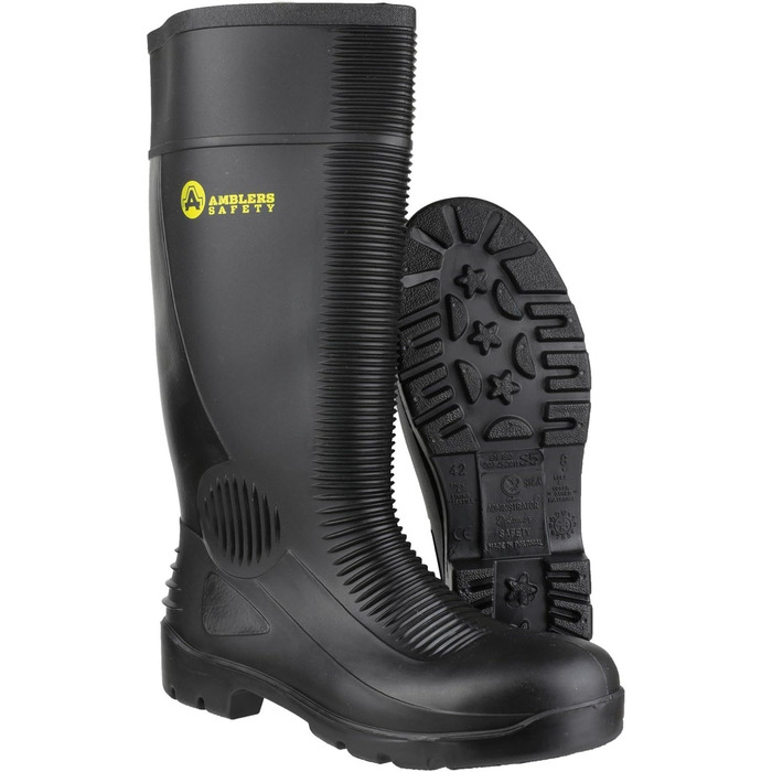 Чоловічі водонепроникні захисні чоботи Amblers FS100 зі шнурком, гумові чоботи, чорні, 44 євро