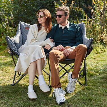 Складаний кемпінговий стілець EVER ADVANCED, ширина 124 см, кемпінговий диван для 2 осіб, розкладний диван, вантажопідйомність 320 кг, товсто м&39який кемпінговий диван, розкладний стілець XXL, 2-місний, висока спинка для саду на свіжому повітрі, балкону,