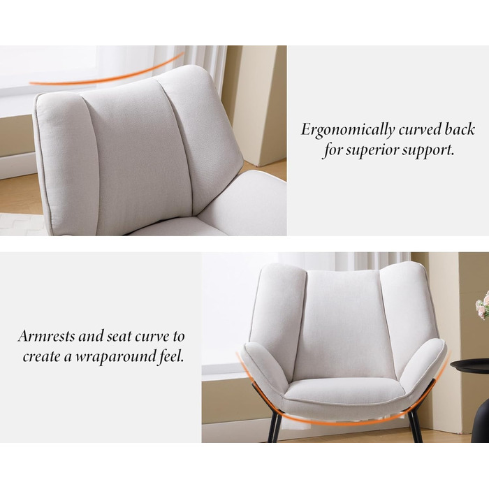 Сучасне м&39яке крісло/крісло-шезлонг/крісло для читання/крісло-підлокітник з металевими ніжками для спальні/вітальні, лляне, бежевий