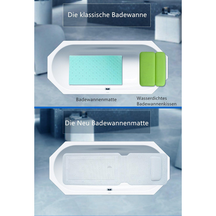 Килимок для ванни Mr.do з подушкою, білий, м&39який, нековзний, антибактеріальний, спінений ПВХ (14,2 x 49,2 дюйма)