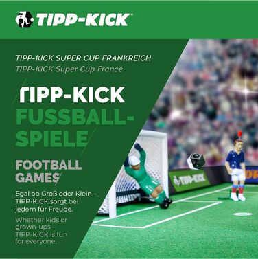 Набір TIPP-KICK для Суперкубка Франції 1 велике ігрове поле з бортами, 2 верхні кікери, 2 воротарі Тоні, 2 ворота, 2 м&39ячі, 1 годинник для перерви, 1 звуковий чіп, спортивна сумка Франція