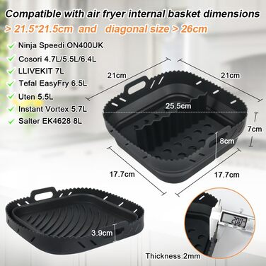 Силіконова форма BYKITCHEN для фритюрниці Ninja Speedi ON400EU/COSORI 5.5 л, аксесуари для фритюрниці для Philips XL 6.2 л, форма для випічки аерофритюрниці з роздільниками для Cecotec/Princess/Tefal