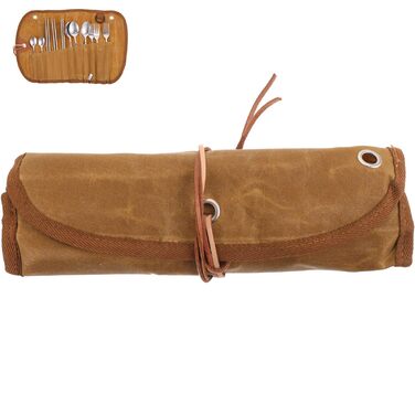 Набір столових приборів для кемпінгу Housoutil із сумкою для зберігання, полотняні столові прибори для пікніка, багатофункціональні столові прибори для подорожей для використання на свіжому повітрі, в школі, офісі та кемпінгу