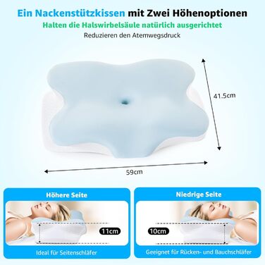 Подушка для шиї BRO, подушка з піни з ефектом пам&39яті з 2 наволочками, ергономічна подушка для голови, подушка для сну на боці, подушка для шиї для сну на боці, спині та животі для полегшення болю в шиї, 60x40x13 см