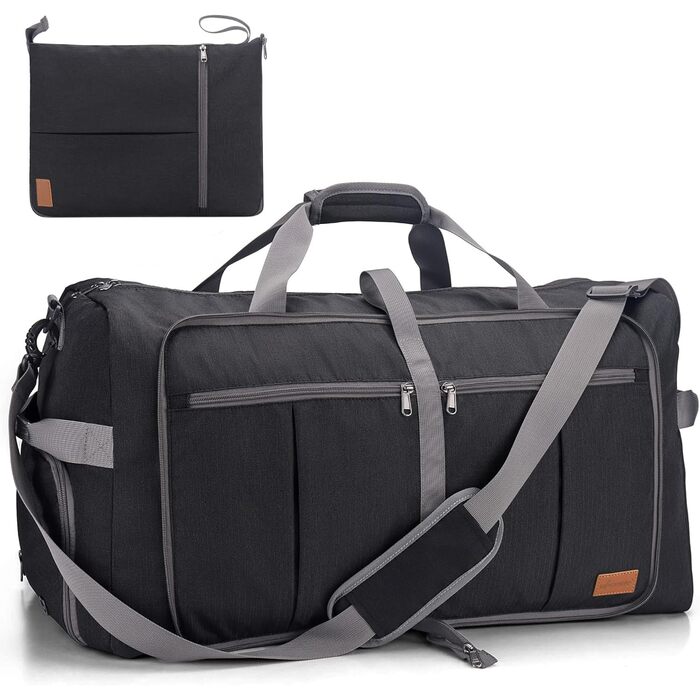 Складана дорожня сумка Upeelife, велика дорожня сумка для жінок та чоловіків, спортивна сумка, водонепроникна, сумка на вихідні з відділенням для взуття та вологою кишенею, темно-чорна, 125 л, сучасна