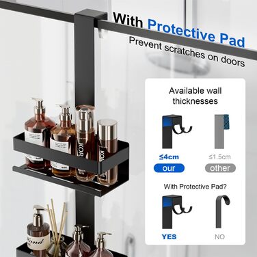 Полиця для душу без свердління, органайзер для ванної кімнати, підвісна полиця для душу для скляних дверей, тримач для шампуню, чорна полиця для ванної кімнати