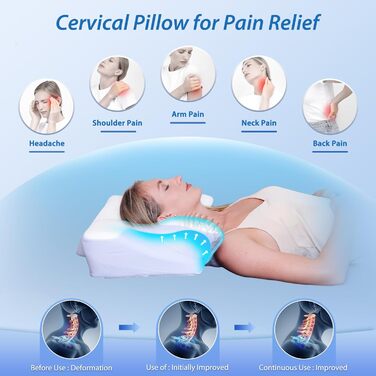 Ортопедична подушка HOMCA, подушка для шиї, подушка для голови з піни з ефектом пам&39яті, ергономічна подушка, доступні м&39які/жорсткі варіанти, знімна, для сну на спині, боці та животі, 60 * 44 * 13/14,5 см