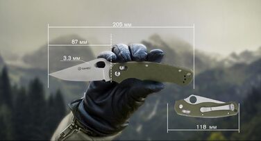 Складаний кишеньковий ніж Ganzo G729-GR, лезо з нержавіючої сталі 440C, ергономічна рукоятка G10 з кліпсою, полювання, риболовля,