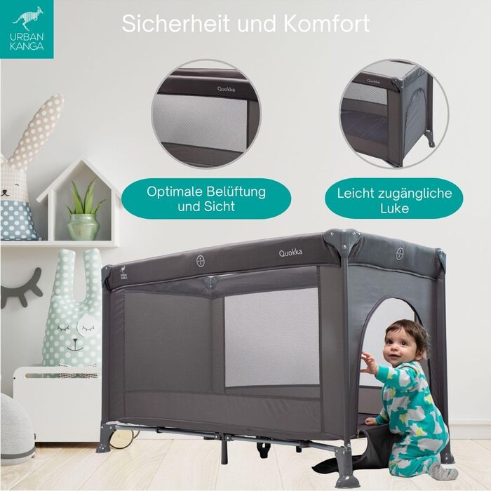 Дитяче ліжечко Urban Kanga QK з боковим відкриттям 60x120 см (ліжечко QK, темно-сіре)