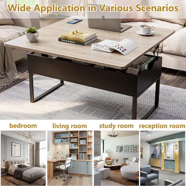 Розсувний журнальний столик з регульованою висотою, шухлядами та відкритим відділенням, коричнево-чорний, легкий підйом та закриття, більші приховані відділення