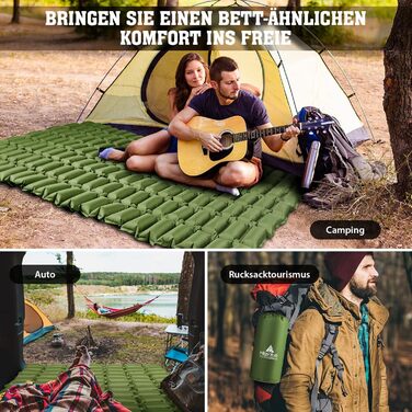 Килимок для кемпінгу HIKENTURE для 2 осіб, подвійний килимок для сну, надлегкий, надувний повітряний матрац, невеликий розмір упаковки з мішком-насосом, компактний килимок для сну, килимок для кемпінгу для активного відпочинку, походів, пляжу - зелений