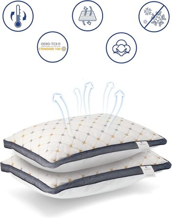 Комплект із 2 подушок, 40 x 60 см, чохол 100 бавовна, наповнювач з мікрофібри 1600 грамів, міцні та підтримуючі подушки для сну, подушки для алергіків, для сну на боці, дихаючі, зручні, висока якість