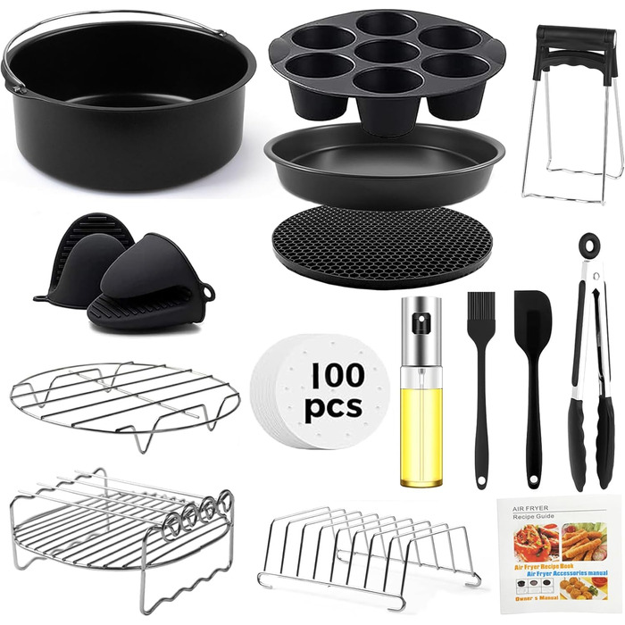 Аксесуари для фритюрниці TOIMALDO XL - набір аксесуарів для фритюрниці з 15 предметів підходить для фритюрниці Philips 6.2 л COSORI 4.7 л Ninja 5.2 л тощо (20 см) 8 дюймів